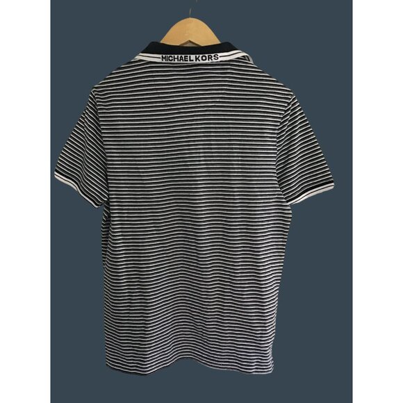 MICHAEL KORS -MENS BLUE/WHITE SHORT SLEEVE POLO STRIPPED SHIRT SIZE SMALL - Picture 2 of 7